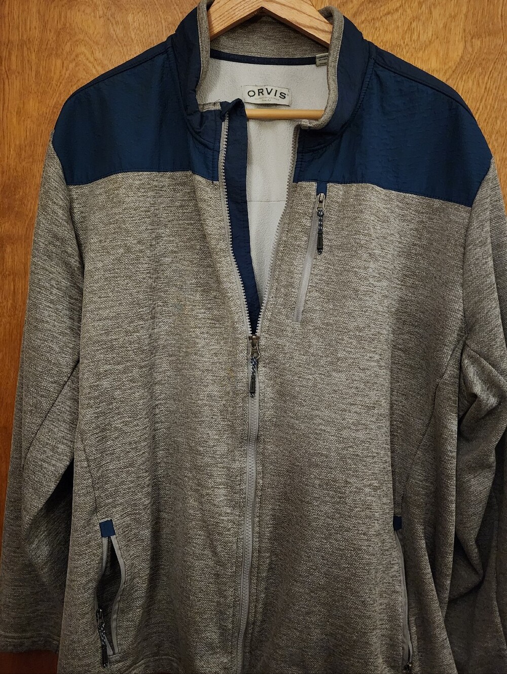 Orvis Gray and Navy Men's Zip-Up Jacket Size XXL